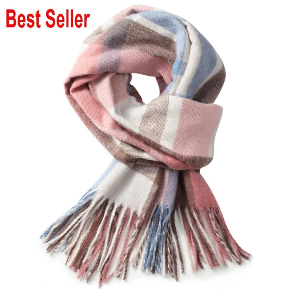 Cashmere-Like Plaid Scarf Oversized Winter Shawl Warm Blanket Wrap